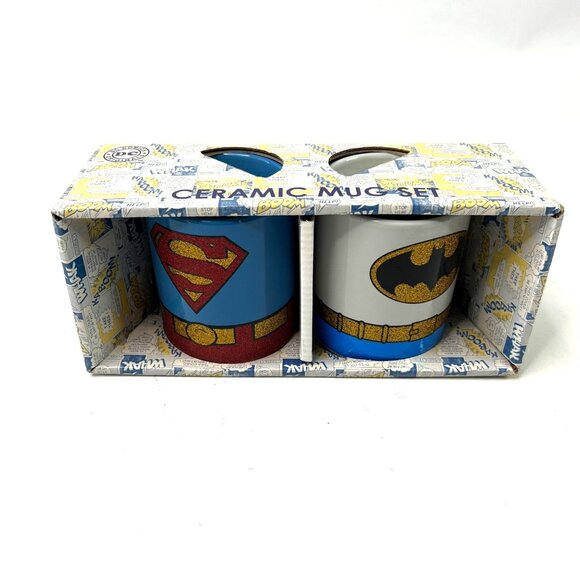 DC Comics Superman & Batman Glitter 14oz Ceramic Mug Set By Silver Buffalo - Picture 2 of 8